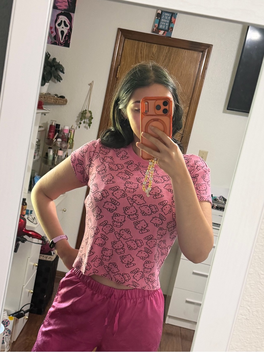 Sanrio cropped pink Hello Kitty face tee size Medium